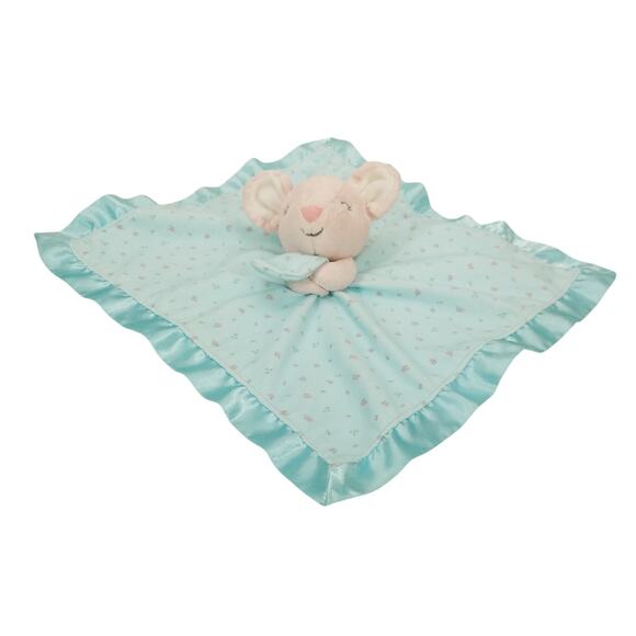 Carters Lovey Aqua Pink Mouse Plush Satin Trim Stuffed Security Blanket Lovie - Picture 1 of 7
